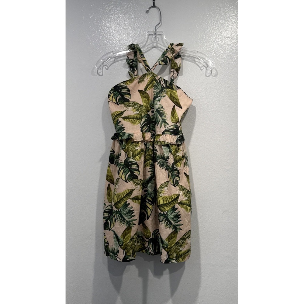 Girls Janie And Jack Pink Green Palm Print Dress Size 10 Beach Wedding Coastal